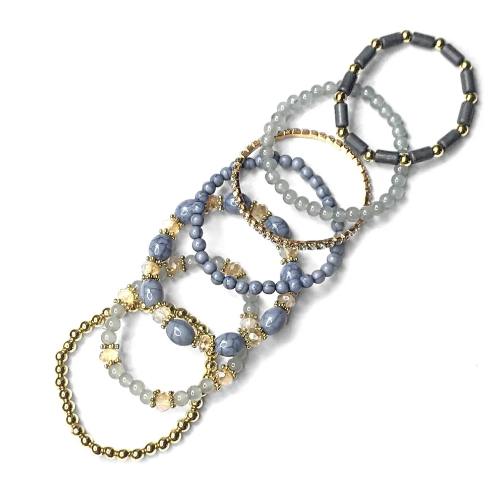 LAST 1!  Slate & Gold Toned Stacking  Bracelets w/Natural Hematite Oval Stones - Picture 3 of 5